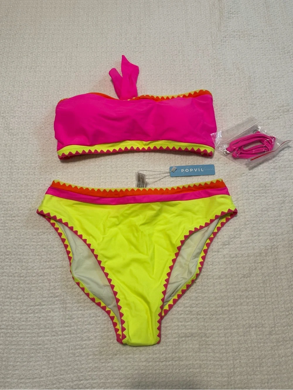 Popvil Neon Pink & Yellow Bandeau Bikini Set - Picture 1 of 3